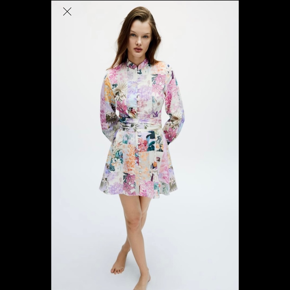 Zara Floral Printed Linen Dress
